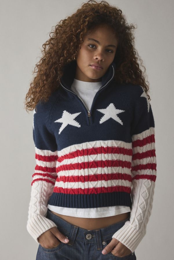 Slide View: 1: Tommy Jeans Star & Stripe Knit Quarter Zip Pullover Sweater