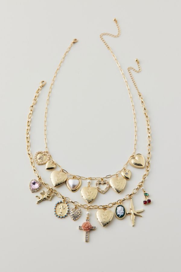 Slide View: 2: Bianca Layered Charm Necklace Set