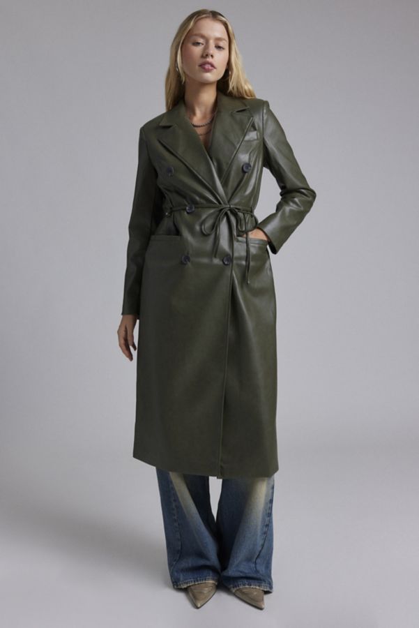 Slide View: 1: Avec Les Filles Glazed Faux Leather Belted Trench Coat