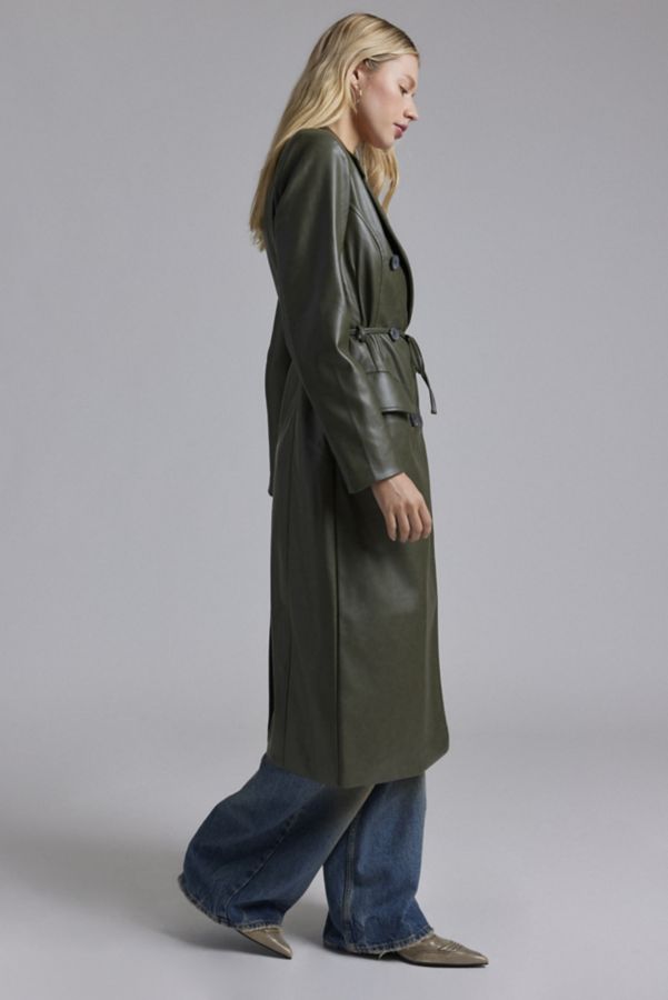 Slide View: 4: Avec Les Filles Glazed Faux Leather Belted Trench Coat