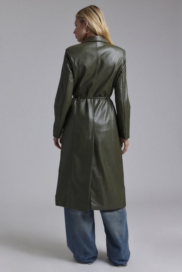 Slide View: 5: Avec Les Filles Glazed Faux Leather Belted Trench Coat