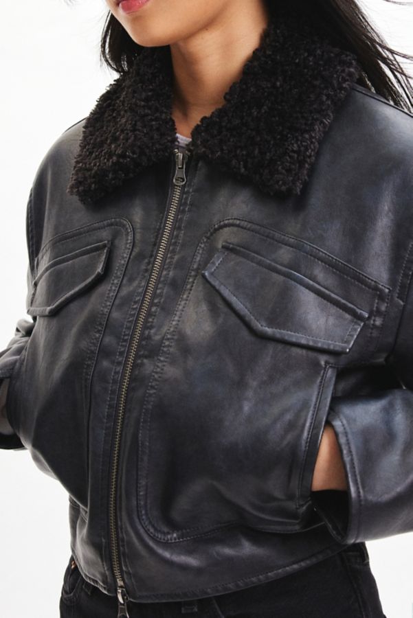 Slide View: 2: BDG Janine Faux Leather Cropped Aviator Jacket