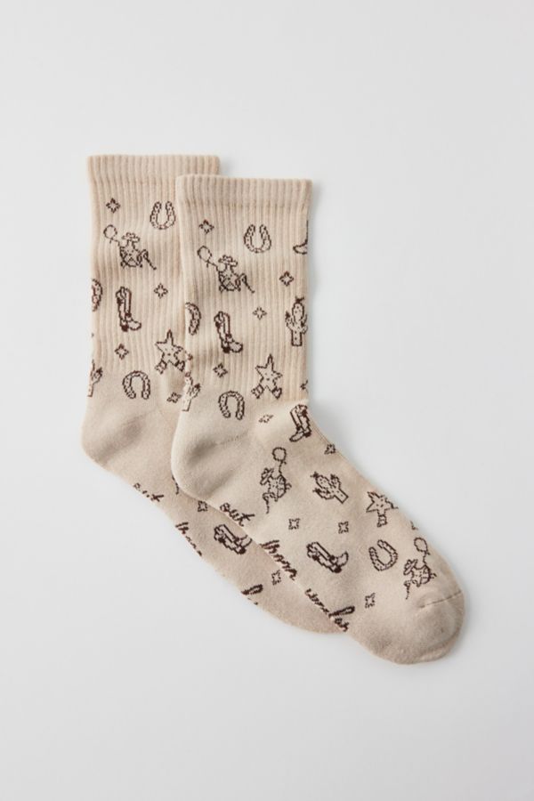 Slide View: 1: Cowboy Print Crew Sock