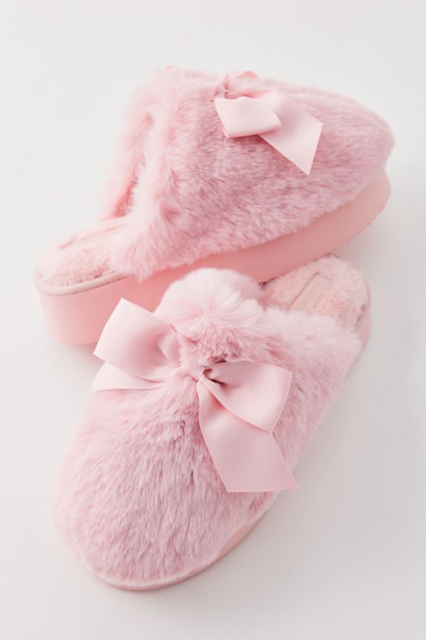 Slide View: 2: UO Bow Faux Fur Platform Slipper