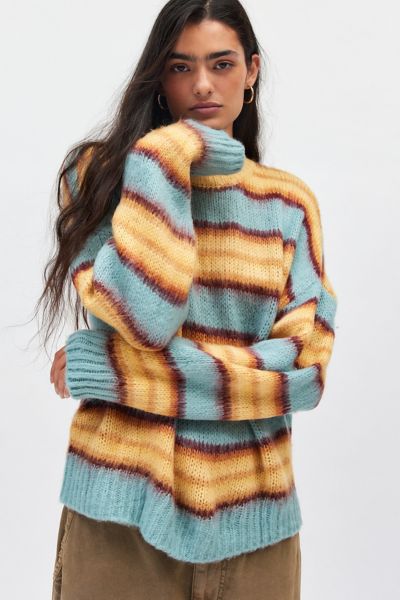 UO Stripe Brushed Knit Crew Neck Sweater