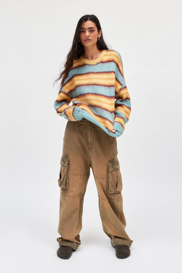 Slide View: 2: UO Stripe Brushed Knit Crew Neck Sweater