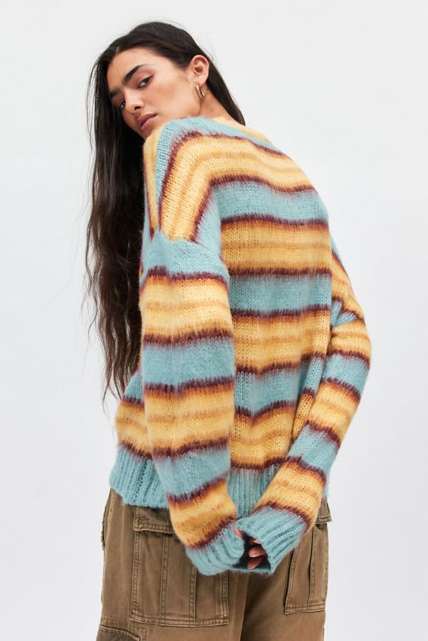 Slide View: 4: UO Stripe Brushed Knit Crew Neck Sweater