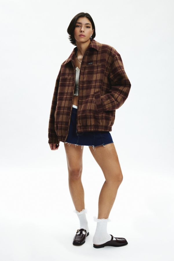 Slide View: 1: BDG Harrington Check Plaid Fleece Shirt Jacket