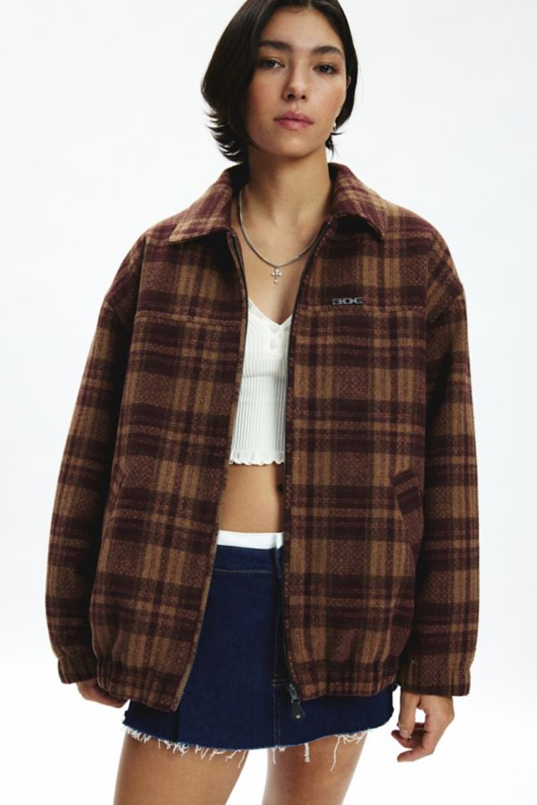 Slide View: 2: BDG Harrington Check Plaid Fleece Shirt Jacket