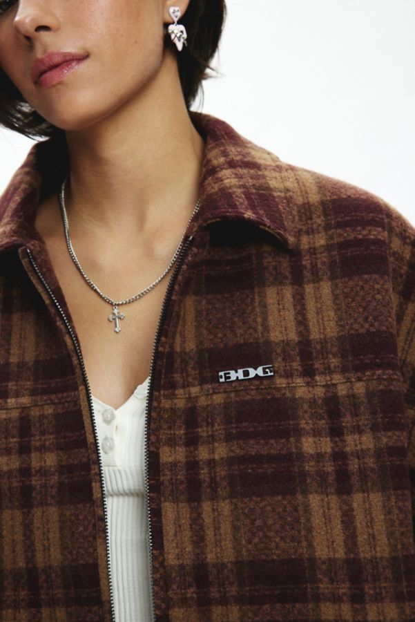 Slide View: 3: BDG Harrington Check Plaid Fleece Shirt Jacket