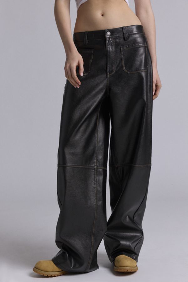 Slide View: 2: GUESS ORIGINALS Faux Leather Patch Pocket Wide Leg Pant