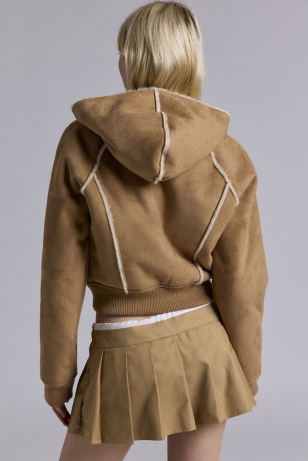 Slide View: 3: GUESS ORIGINALS Faux Suede + Faux Fur Trim Hooded Jacket