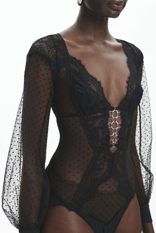 Slide View: 2: Thistle + Spire Constellation Dotted Mesh Long Sleeve Bodysuit