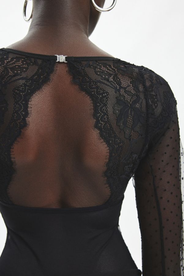 Slide View: 4: Thistle + Spire Constellation Dotted Mesh Long Sleeve Bodysuit