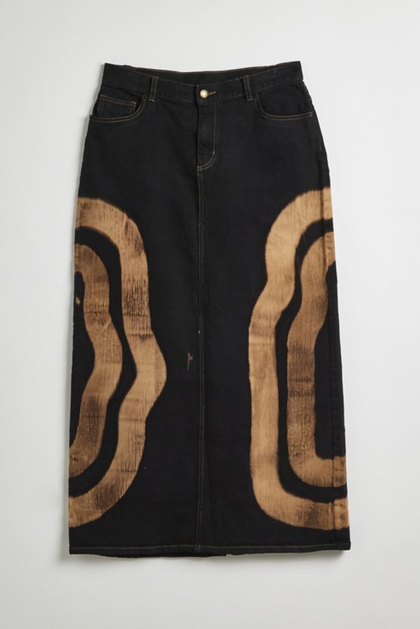 Slide View: 1: Inperfect Denim X Urban Renewal Bleach Dye Pattern Denim Midi Skirt