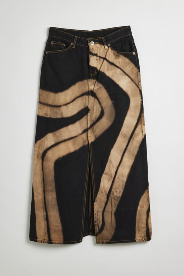 Slide View: 1: Inperfect Denim X Urban Renewal Bleach Dye Pattern Denim Midi Skirt