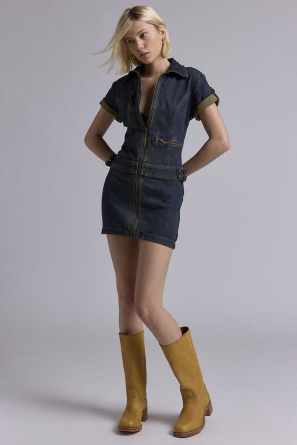 Slide View: 1: GUESS ORIGINALS Utility Zip Denim Mini Dress