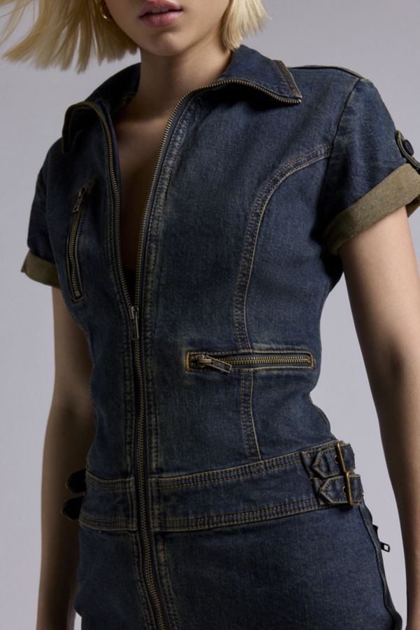 Slide View: 2: GUESS ORIGINALS Utility Zip Denim Mini Dress