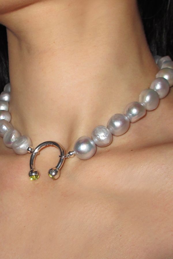 Slide View: 1: RIMOR The Pierced XL Grey Pearl Choker