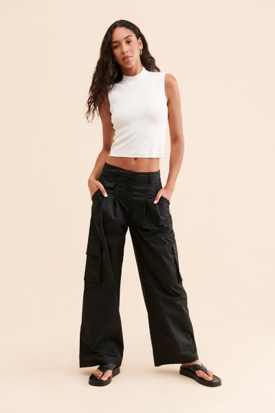 Moon River Wide Leg Pleated Cargo Trousers