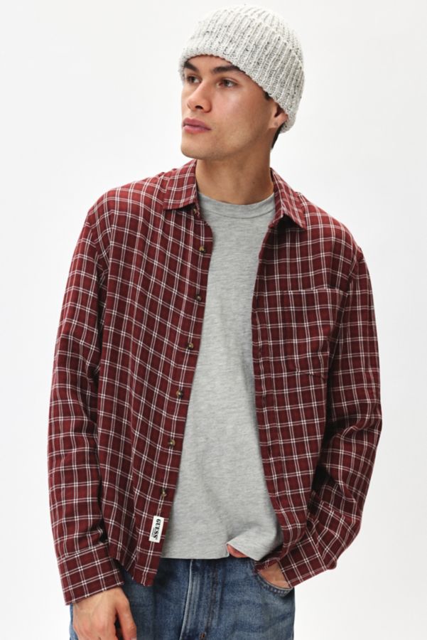 Slide View: 1: GUESS ORIGINALS Micro Plaid Long Sleeve Shirt