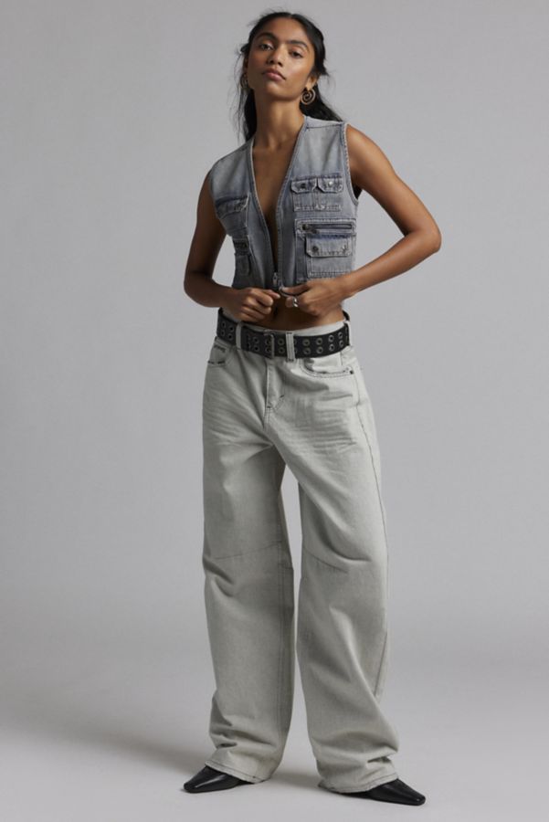 Slide View: 3: One Teaspoon Island Blue Cropped Denim Utility Vest