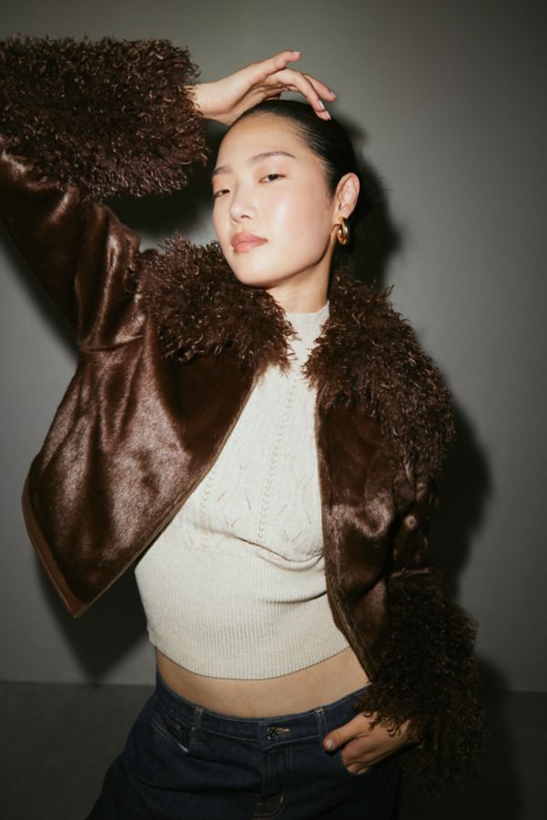 Slide View: 1: Silence + Noise Pony Faux Fur Cropped Jacket