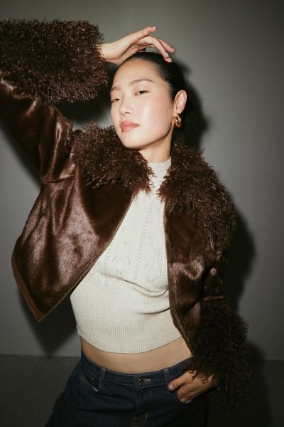 Silence + Noise Pony Faux Fur Cropped Jacket