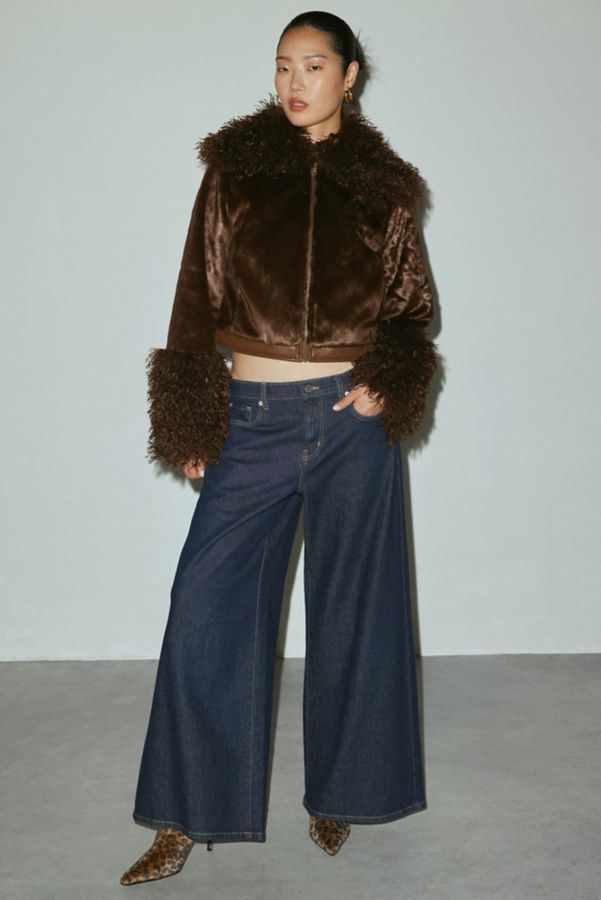 Slide View: 2: Silence + Noise Pony Faux Fur Cropped Jacket