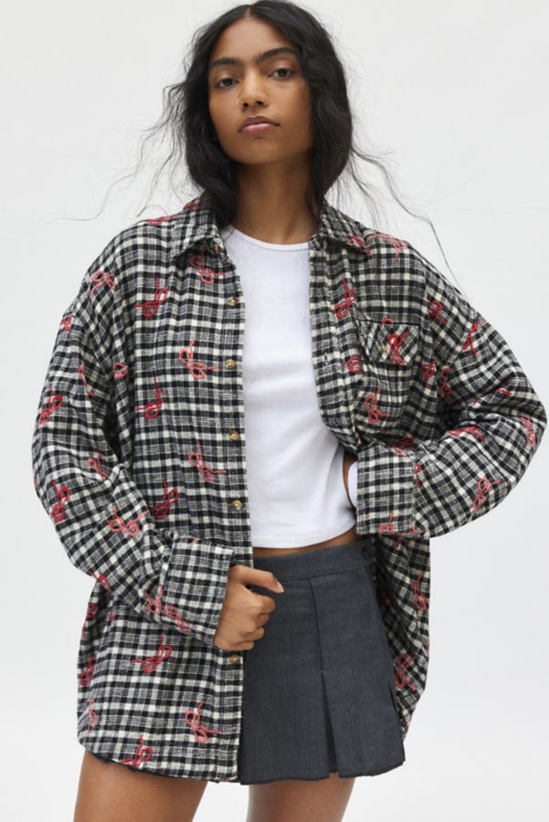 Slide View: 1: BDG Dani Embroidered Oversized Flannel Shirt