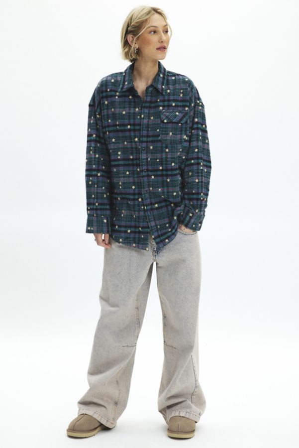 Slide View: 1: BDG Dani Embroidered Oversized Flannel Shirt