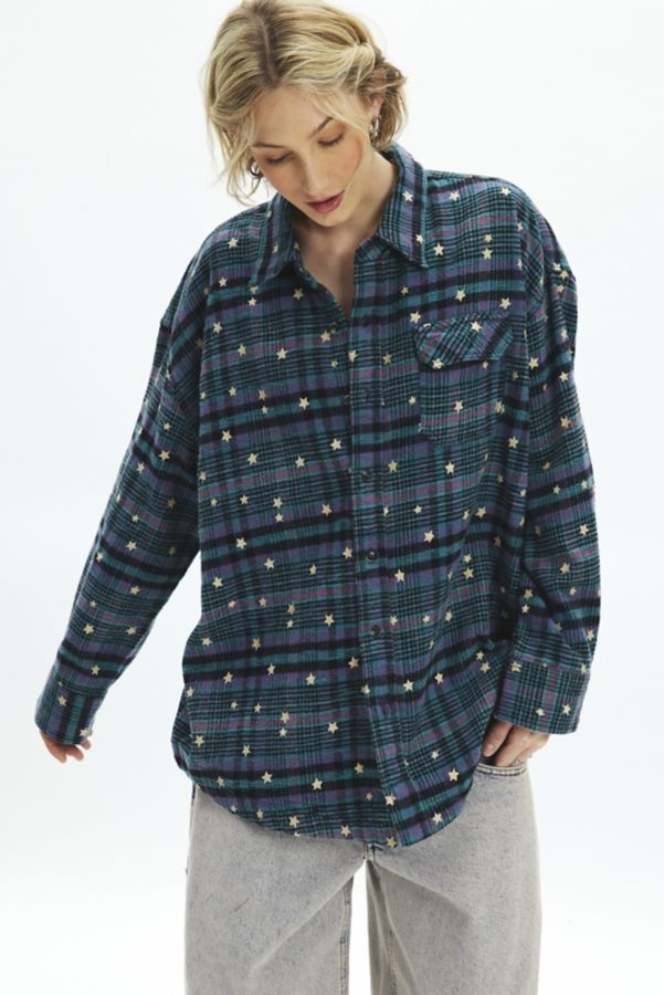 Slide View: 2: BDG Dani Embroidered Oversized Flannel Shirt