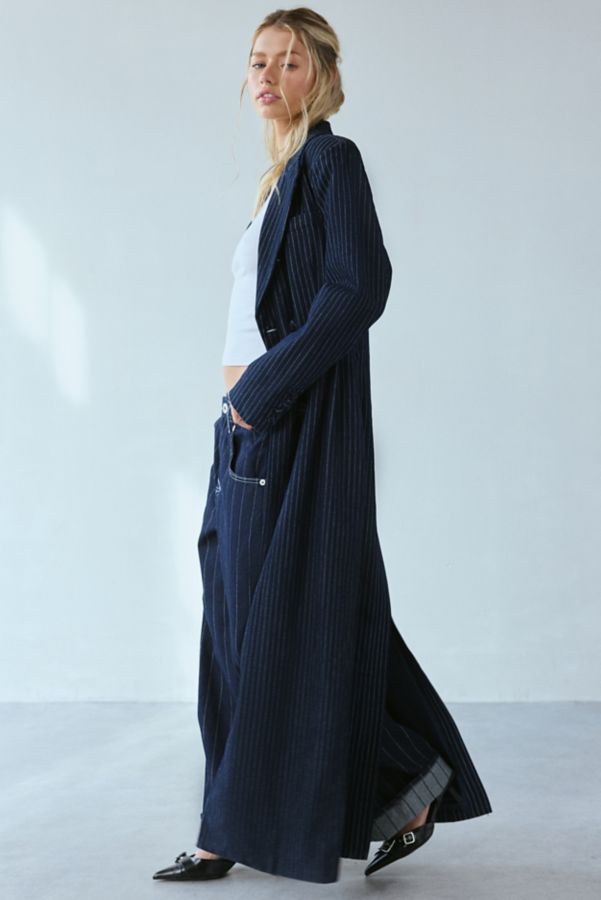 Slide View: 2: AFRM Quinn Pinstripe Denim Longline Blazer