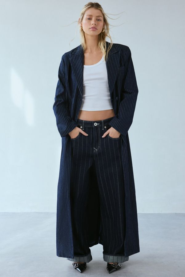 Slide View: 1: AFRM Quinn Pinstripe Denim Longline Blazer