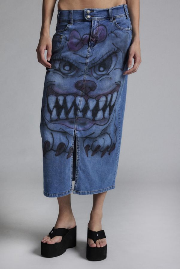 Slide View: 2: Loyal Pup Remade Custom Denim Midi Skirt