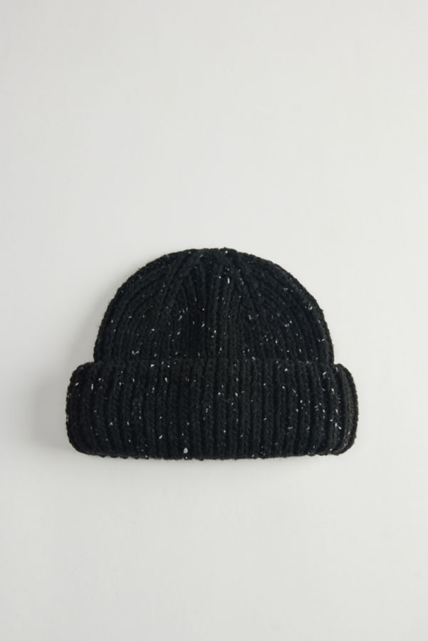 Slide View: 2: Marled Wool Short Roll Ribbed Knit Beanie