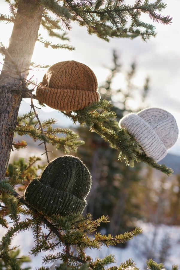 Slide View: 1: Tuque en Tricot Côtelé à Revers Court en Laine Chinée