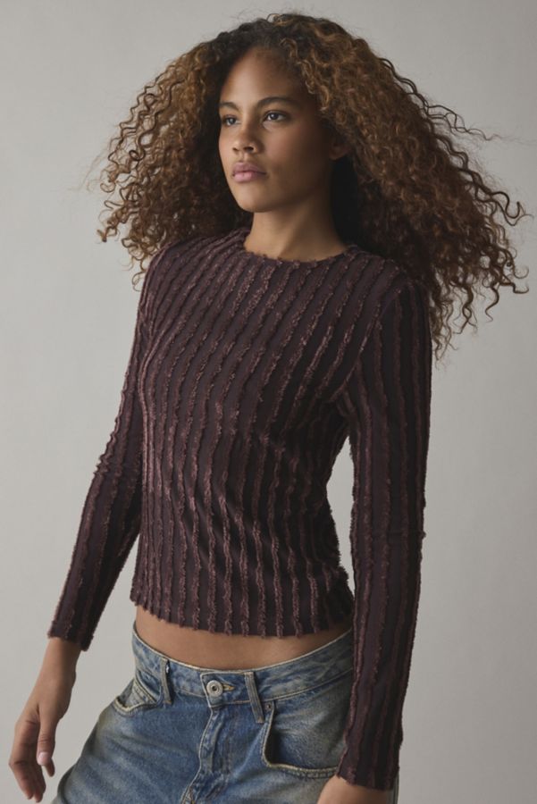 Slide View: 1: Hosbjerg Roberta Fringe Knit Long Sleeve Top