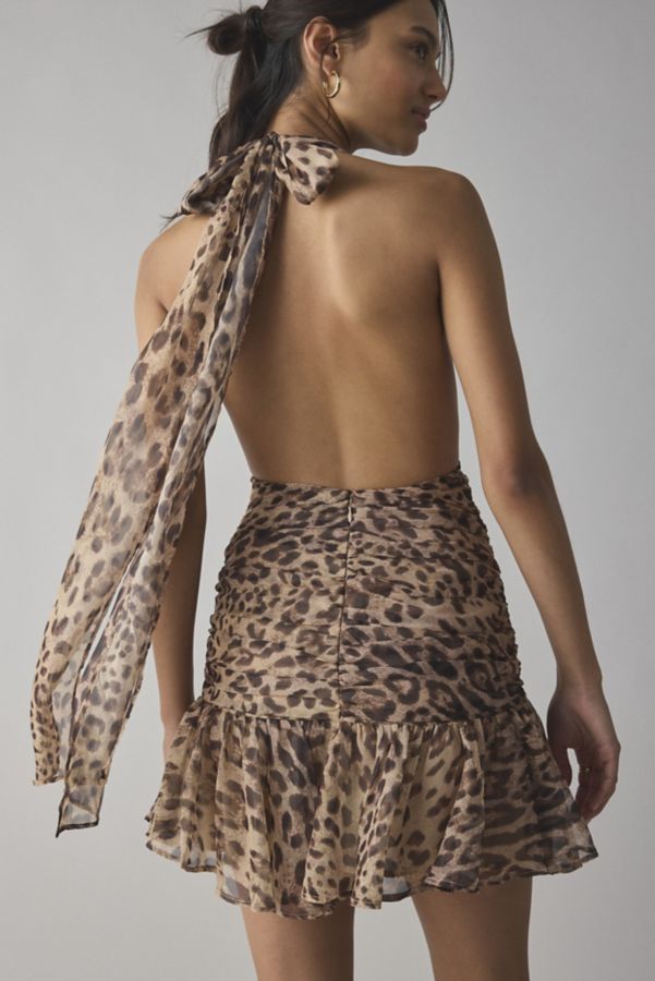 Slide View: 2: Bardot Mave Leopard Print Halter Neck Mini Dress