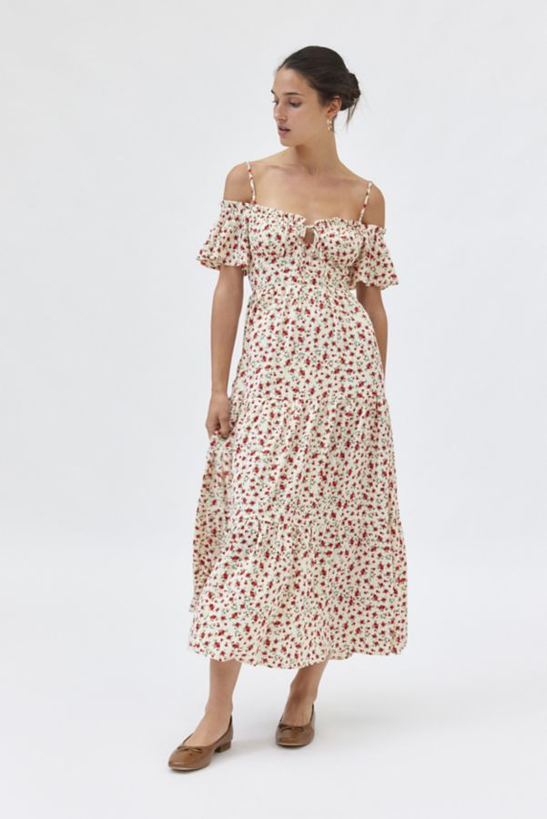 Slide View: 1: Kiss The Sky Rose Print Cold Shoulder Maxi Dress