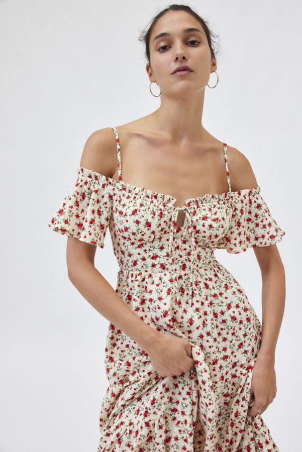 Slide View: 2: Kiss The Sky Rose Print Cold Shoulder Maxi Dress