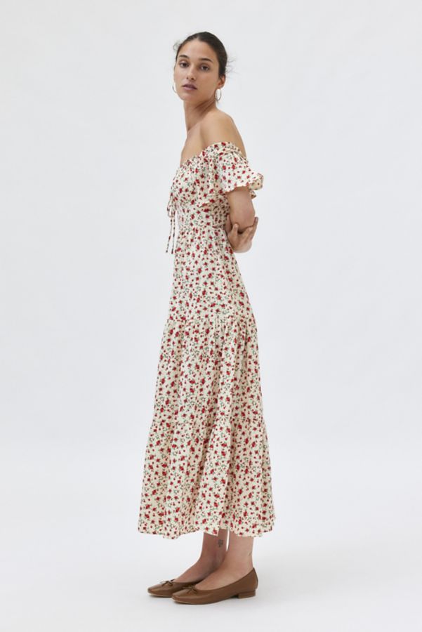 Slide View: 3: Kiss The Sky Rose Print Cold Shoulder Maxi Dress