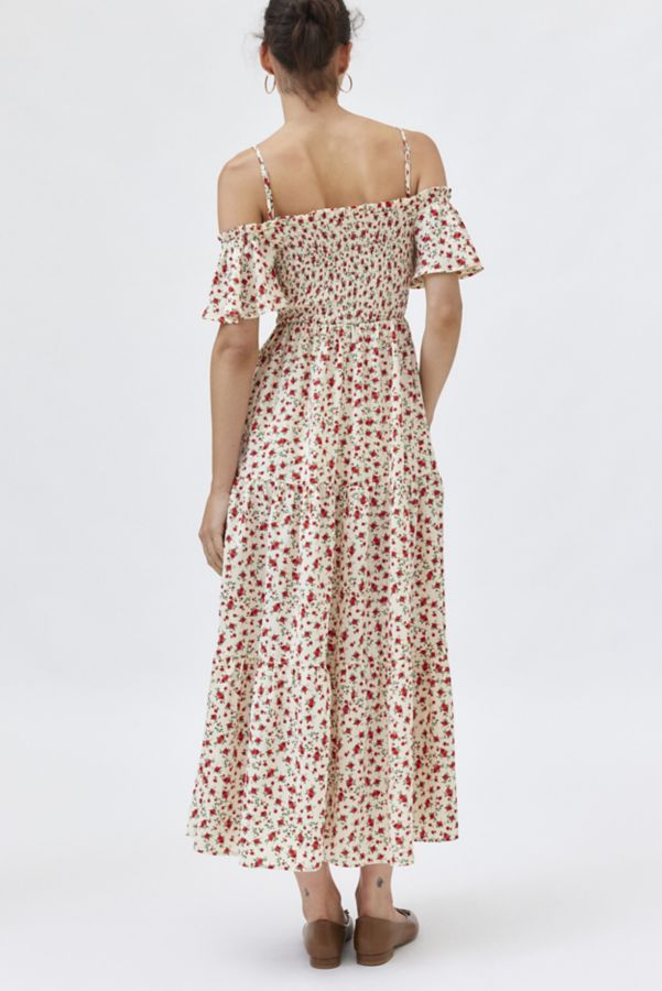 Slide View: 4: Kiss The Sky Rose Print Cold Shoulder Maxi Dress