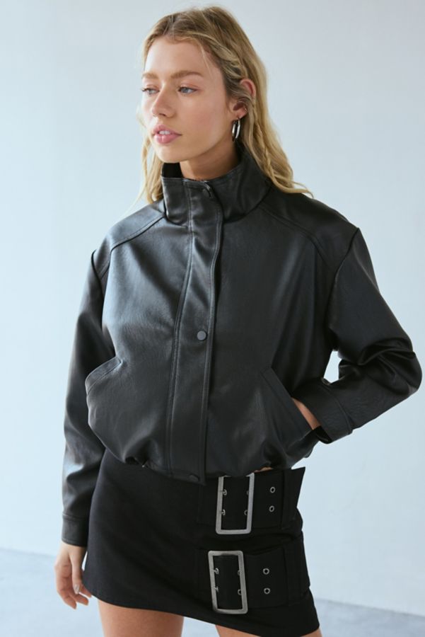 Slide View: 3: Silence + Noise Chloe Faux Leather Bomber Jacket