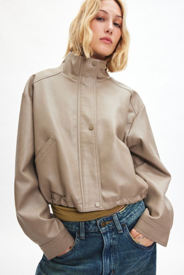 Slide View: 1: Silence + Noise Chloe Faux Leather Cropped Bomber Jacket