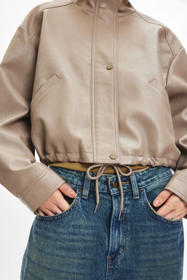 Slide View: 2: Silence + Noise Chloe Faux Leather Cropped Bomber Jacket