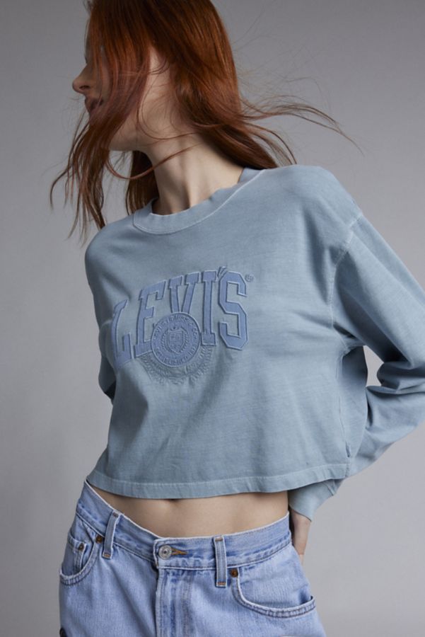 Slide View: 2: Levi’s® Football Varsity Graphic Long Sleeve Cropped Tee