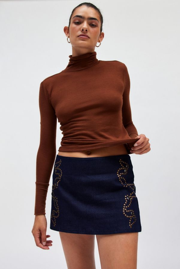 Slide View: 2: Ecote Lulu Denim Studded Low Rise Mini Skirt