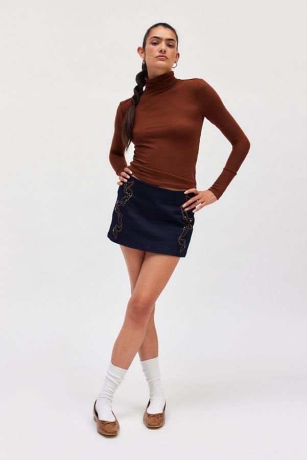 Slide View: 4: Ecote Lulu Denim Studded Low Rise Mini Skirt