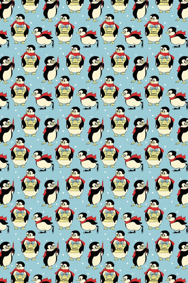 Slide View: 2: Red Cap Holiday Penguin Wrapping Paper